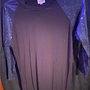 LuLaRoe Black Top with Blue Sequin Sleeves